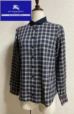 国内正規品 バーバリーブルーレーベル 紺 ノバチェック柄 シャツ ブラウス 36