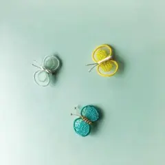 シースルー蝶々ブローチ　ビーズ　ミント　ターコイズ　イエロー