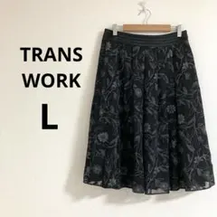 トランスワーク レディース 膝丈フレアスカート ブラック 花柄 総柄 日本製のサムネイル