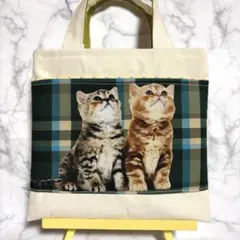 2698✨仲良し猫ちゃん✨ぺたんこトート　ハンドメ