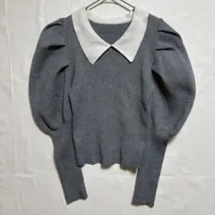 ●セゾンドパピヨン　配色カラー マトンスリーブ　ニット　プルオーバー　L