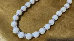 大ぶり　パール風ネックレス　ダイヤ風　リメイク　ハンドメイドにおすすめ　ビーズ