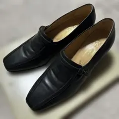 美品✨黒レザー スクエアトゥ シューズ 22.5cmギンザヨシノヤ