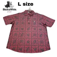 美品　Black&White 総柄　パターン柄ポロシャツ Lサイズ　春夏　ゴルフ