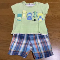 KP boy 80 半袖　ハーフパンツ　車Tシャツとチェック柄ズボン
