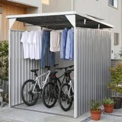 物干し竿付き】サイクルポート 自転車倉庫 3面囲い 防さび防水