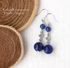 ◇◇天然石ラピスラズリと石留めスクエアのピアス(p-057)S