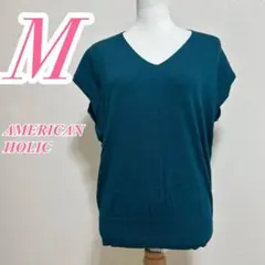 AMERICAN HOLIC 半袖ニット M ブルー　きれいめコーデ　オフィスのサムネイル