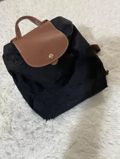 【訳あり】ロンシャン　黒のナイロン・レザーリュック　バックバック