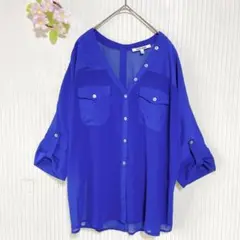【美品】DANIEL RAINN シアーシャツ S 瑠璃色 ドロップショルダー