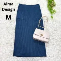 Alma Designアルマデザイン◆リブニットロングタイトスカート(M)ブルー