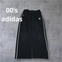 00s adidas トラックパンツ ジャージ 黒×白ライン ワイド 極太Y2K