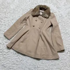 【c6724】INGNI イング　ウールコート　ブラウン　ラビットファー