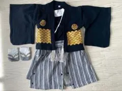 ベビー袴　黒と金の鱗模様着物（足袋付き）