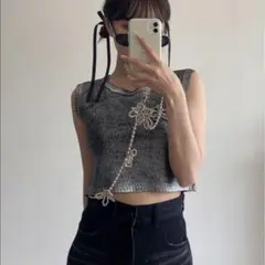 GRL メタリックショート丈ニットベスト　[ru1079]