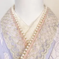 成人式振袖　パール重ね襟レース半衿フリル伊達襟卒業式袴　浴衣着物　帯飾り　七五三