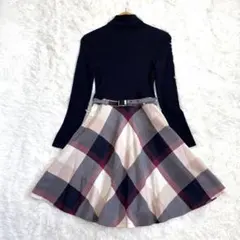 ブルーレーベルクレストブリッジ ニット ドッキングワンピース チェック柄 M