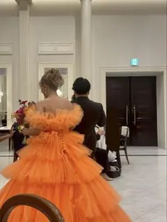 オレンジ ドレス カラードレス パニエ付き