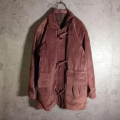 スエード調 ダッフルジャケット L ブラウン系 裏地総柄 レトロ