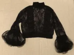 Forever21 黒レースチュニックL 長袖ブラウス フリル付き