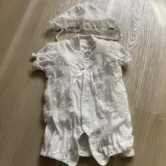 ホワイト ベビードレス 60-70cm セレモニードレス、帽子、肌着もセット⭐︎