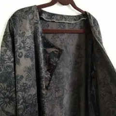 Vintage　ノー カラー　ジャケット　古着　ペイズリー　総 柄　茶　ブラウン