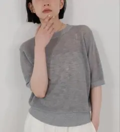 シアーニット 半袖トップス グレー　select MOCA