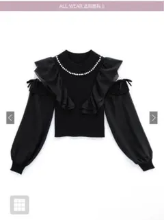 【GRL】フリル付きブラックニットトップス L