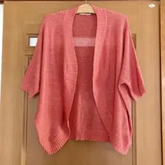 SHOO-LA-RUE 五分袖 カーディガン ニット サーモンピンク　ラメ入りのサムネイル
