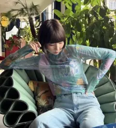 【値下げ中】poppy シースルーハイネックトップス あさぎーにょ