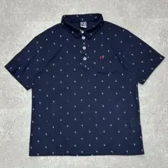 HANG TEN 総柄 ゴルフ 刺繍ロゴ XL ネイビー 半袖 ポロシャツ