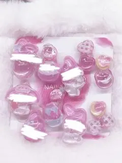 【ボンボンドロップネイル】ピンク ボンボンドロップ ネイルチップ10個セット