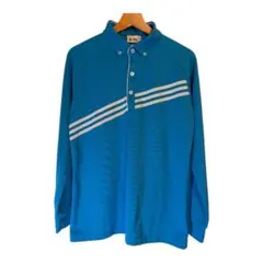 adidas ゴルフ 長袖ポロシャツ M 青 ボーダー