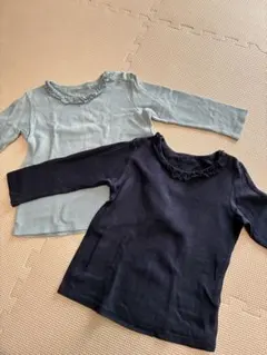 長袖カットソー 90cm くすみブルー、ネイビー 2枚セット