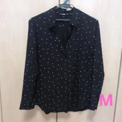 UNIQLO 黒 水玉模様 長袖シャツ M