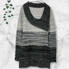 デザインニット セーター グラデーション ボタン チュニック丈 モノトーン 古着