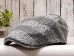 【新品 】ニット　ハンチング　ストライプ　グレー　サイズ調整可 男女OK