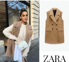 ZARA ブークレロングベスト ジレ　S