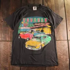 古着　80s USA製　tシャツ　グラフィック　ネオンプリント　フェード　M 黒