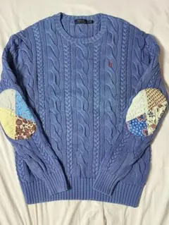 カシミア混　RALPH LAUREN　パッチワーク　ニット　クルミボタン カシミア混 RALPH LAUREN パッチワーク ニット クルミボタン