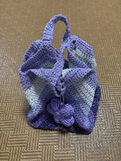 紫系かぎ針編みストライプバッグ