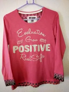 ピンク 長袖 Tシャツ 文字刺繍入り 袖口ニットレース生地 レディース L