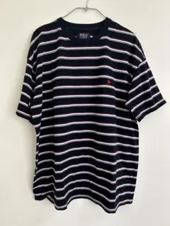POLO ボーダーTシャツ ネイビー 刺繍ロゴ 半袖 メンズ 古着