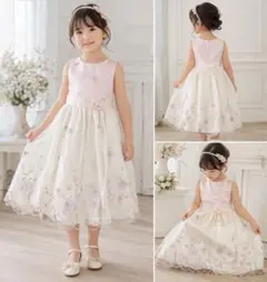 130cm 刺繍入りピンクホワイトドレス