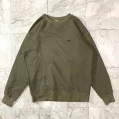 00s NIKE スウェット L カーキ ワンポイント ロゴ刺繍 ヴィンテージ