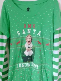 ​【映画Elf】エルフ バディ 重ね着風 ロングTシャツ クリスマス 緑 M