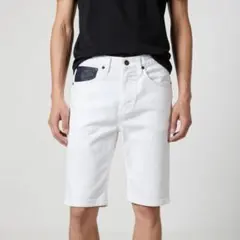 ILLS デニム生地 Mサイズ ハーフパンツ ホワイト ブラック