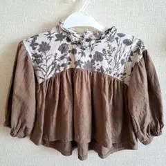 作家　ハンドメイド　花柄切り替え長袖シャツ 90cm