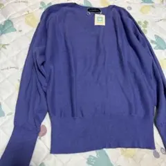 新品グリーンレーベルリラクシングVネックセーター紫Fカシミヤ混ニット