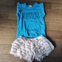 プティマイン90cm　フリル袖Tシャツとショートパンツセット